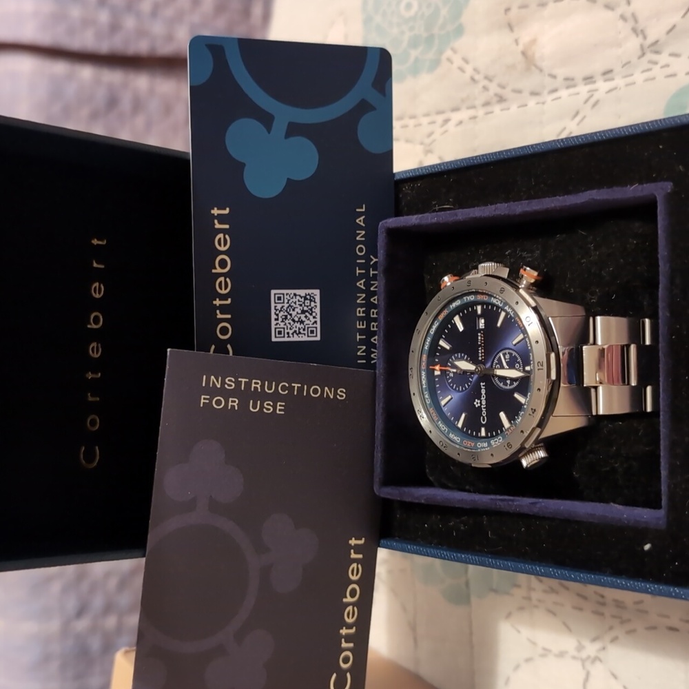 Men's Cortebert Elevation World time Luxury Dual Time SS Watch CB-3008